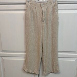 Chic Beige Cropped Linen Blend Trousers. Size S. Beachwear